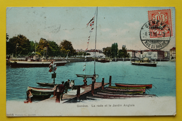 Ansichtskarte AK Genf / La Rade / 1906 / Englischer Garten – Bootsverleih – Schiffe – Gebäude